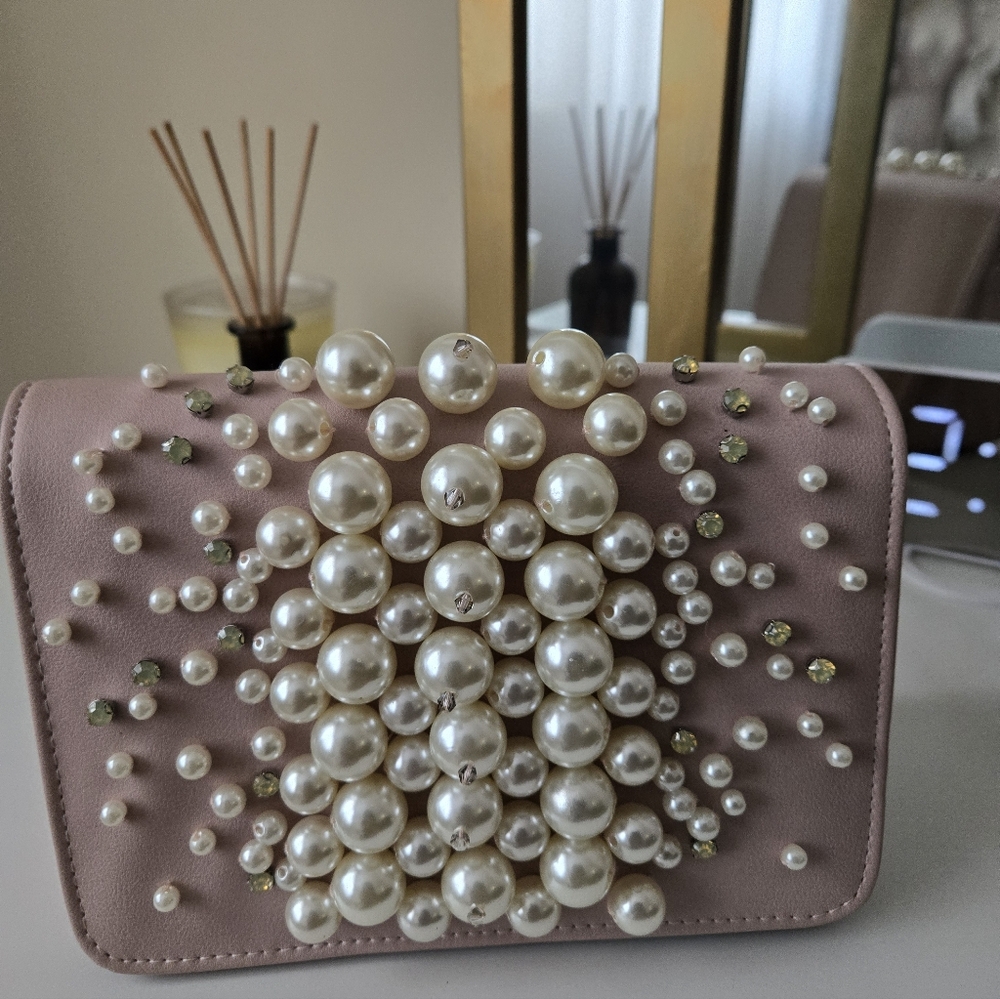 Steve Madden Pink Pearl Embellished Clutch